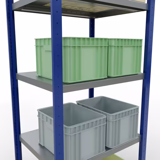 Figuur nr. 14 van het artikel basisrek, legbord, insteeksysteem MULTIplus250, 2000 x 750 x 600 mm, 5 legborden, lengtestangen, RAL 5010 gentiaanblauw/verzinkt/verzinkt uit de insteeksysteem productgroep van Schulte Lagertechnik.