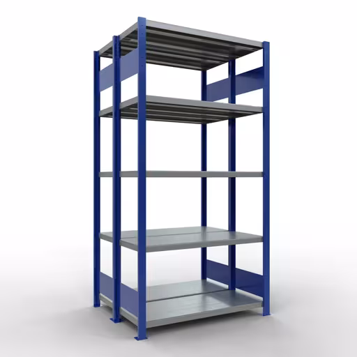 Basisplank, dubbele plank, stellingsysteem MULTIplus250, 2000 x 1000 x (2x400) mm (HxBxD), 2x5 planken, lengtestangen, RAL 5010 gentiaanblauw van Schulte Lagertechnik Basisplank, dubbele plank, stellingsysteem MULTIplus250, 2000 x 1000 x (2x400) mm (HxBxD), 2x5 planken, lengtestangen, RAL 5010 gentiaanblauw, dubbele planken, art.nr. 33240-B