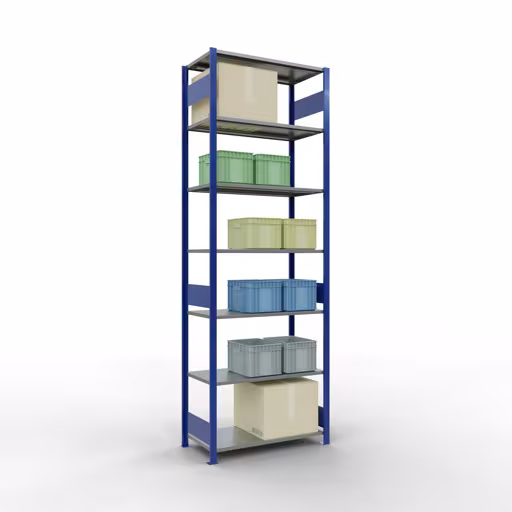 Productafbeelding nr. 12 van het artikel basisplank, legbord, insteeksysteem MULTIplus85, 3000 x 1000 x 500 mm (HxBxD), 7 legborden, lengtestangen, RAL 5010 gentiaanblauw Figuur nr. 12 van het artikel basisrek, legplank-insteeksysteem MULTIplus85, 3000 x 1000 x 500 mm, 7 legborden, RAL 5010 gentiaanblauw uit de productgroep insteeksysteem van het merk Schulte Lagertechnik.