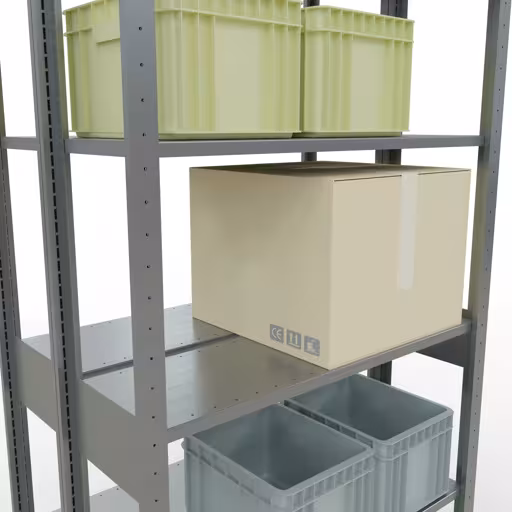 Productafbeelding nr. 12 van het artikel Basisplank, dubbele plank, legplank-insteeksysteem MULTIplus150, 2500 x 1000 x (2x300) mm (HxBxD), 2x6 legborden, lengtestangen, verzinkt Afbeelding nr. 12 van het artikel basisrek, dubbel legbord, legbordinsteeksysteem MULTIplus150, 2500 x 1000 x (2x300) mm, 2x6 legborden, lengtestangen, verzinkt uit de productgroep legbordstellingen van Schulte Lagertechnik