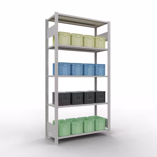 Productafbeelding nr. 15 van het artikel Basisplank, plankenplank, insteeksysteem MULTIplus85, 2000 x 1000 x 400 mm (HxBxD), 5 planken, lengtestangen, RAL 7035 lichtgrijs Figuur nr. 15 van het artikel basisrek, legplank-insteeksysteem MULTIplus85, 2000 x 1000 x 400 mm, 5 legborden, RAL 7035 lichtgrijs uit de productgroep insteeksysteem van het merk Schulte Lagertechnik.