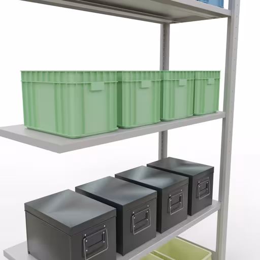 Productafbeelding nr. 15 van het artikel aanbouwplank, legplank, insteeksysteem MULTIplus150, 2000 x 1000 x 400 mm, 5 legborden, RAL 7035 lichtgrijs uit het insteeksysteem-assortiment van Schulte Lagertechnik