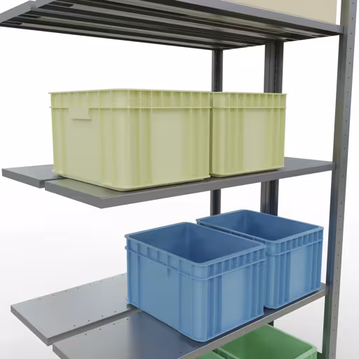Figuur nr. 15 van het artikel aanbouwrekken, dubbele rekken, stellingrekken insteeksysteem MULTIplus150, 2000 x 1000 x (2x300) mm, 2x5 planken, lengtestangen, verzinkt uit de stellingstelling productgroep van Schulte Lagertechnik.