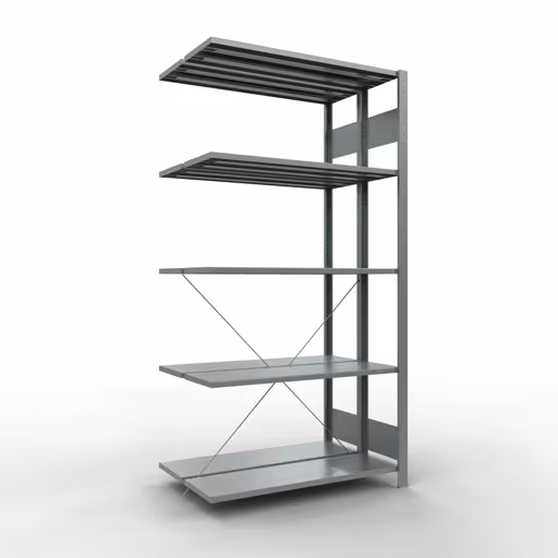 Afbeelding nr. 13 van het artikel aanbouwstellingen, dubbele stellingen, stellingstellingen, insteeksysteem MULTIplus150, 2000 x 1000 x (2x300) mm, 2x5 legborden, kruisschoor, verzinkt uit de productgroep stellingstellingen van Schulte Lagertechnik
