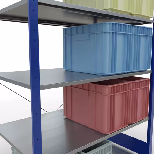 Basisplank, legbord, insteeksysteem MULTIplus150, 2000 x 1300 x 800 mm (HxBxD), 5 legborden, kruisschoor, RAL 5010 gentiaanblauw/verzinkt met artikelnr. 12780-130-B Basisplank, legbord, insteeksysteem MULTIplus150, 2000 x 1300 x 800 mm, 5 legborden, kruisschoor, RAL 5010 gentiaanblauw/verzinkt van Schulte Lagertechnik uit de categorie insteeksystemen