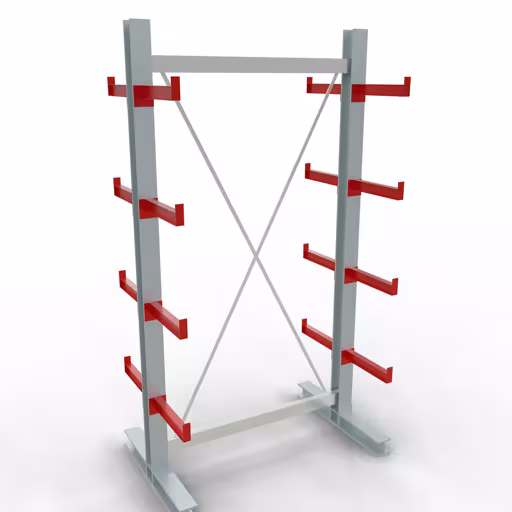 K 3000 complete stelling, dubbelzijdig, 2500 x 1300 x 400 mm, RAL 7001 / RAL 3000, 5 opslagniveaus van Schulte Lagertechnik uit het assortiment draagarmstellingen
