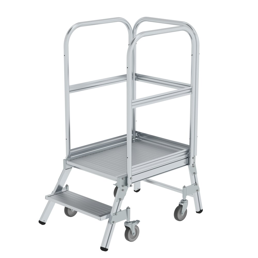 Munk platformtrap, toegankelijk vanaf één zijde, met veerrollen, geribbeld aluminium, uit de categorie "Platformtrappen" met artikelnummer 050102