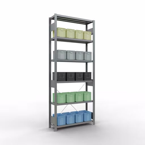 Productafbeelding nr. 15 van het artikel basisplank, legplank-insteeksysteem MULTIplus250, 2500 x 1000 x 300 mm, 6 legborden, kruisschoor, verzinkt uit het plug-in-systeem assortiment van het merk Schulte Lagertechnik