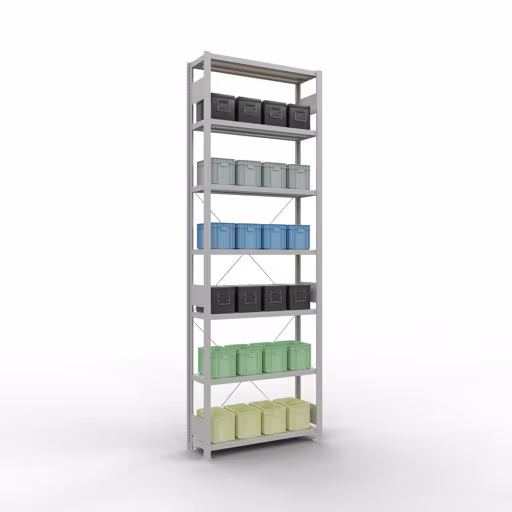 Basisplank, plankplank, insteeksysteem MULTIplus330, 3000 x 1000 x 300 mm (HxBxD), 7 planken, kruisschoor, RAL 7035 lichtgrijs van Schulte Lagertechnik met het artikelnr. 33832