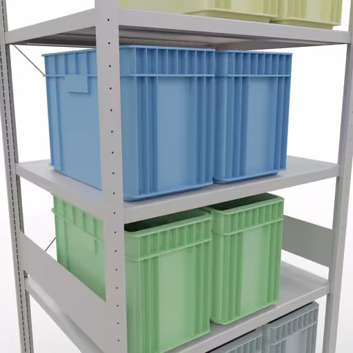 Productafbeelding nr. 15 van het artikel basisplank, plankplank, insteeksysteem MULTIplus330, 3000 x 1000 x 800 mm, 7 planken, kruisschoor, RAL 7035 lichtgrijs Figuur nr. 15 van het artikel basisplank, legbord, insteeksysteem MULTIplus330, 3000 x 1000 x 800 mm, 7 legborden, kruisschoor, RAL 7035 lichtgrijs uit de productgroep insteeksysteem van Schulte Lagertechnik.