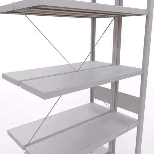 Extra afbeelding van het artikel Aanbouwplank, dubbele plank, rekkensysteem MULTIplus250, 3000 x 1000 x (2x300) mm, 2x7 planken, kruisschoor, RAL 7035 lichtgrijs van dubbele planken