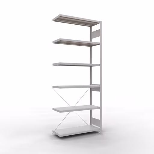 Aanbouwrekken, rekken, insteeksysteem MULTIplus330, 2500 x 1000 x 400 mm (HxBxD), 6 planken, kruisschoor, RAL 7035 lichtgrijs van Schulte Lagertechnik Aanbouwrekken, rekken, insteeksysteem MULTIplus330, 2500 x 1000 x 400 mm (HxBxD), 6 legborden, kruisschoor, RAL 7035 lichtgrijs, aanbouwplank, art.nr. 33846