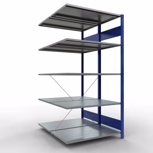 Aanbouwrekken, dubbele rekken, rekkensysteem MULTIplus150, 2000 x 1000 x (2x600) mm, 2x5 planken, kruisschoor, RAL 5010 gentiaanblauw van Schulte Lagertechnik uit het rekkenprogramma