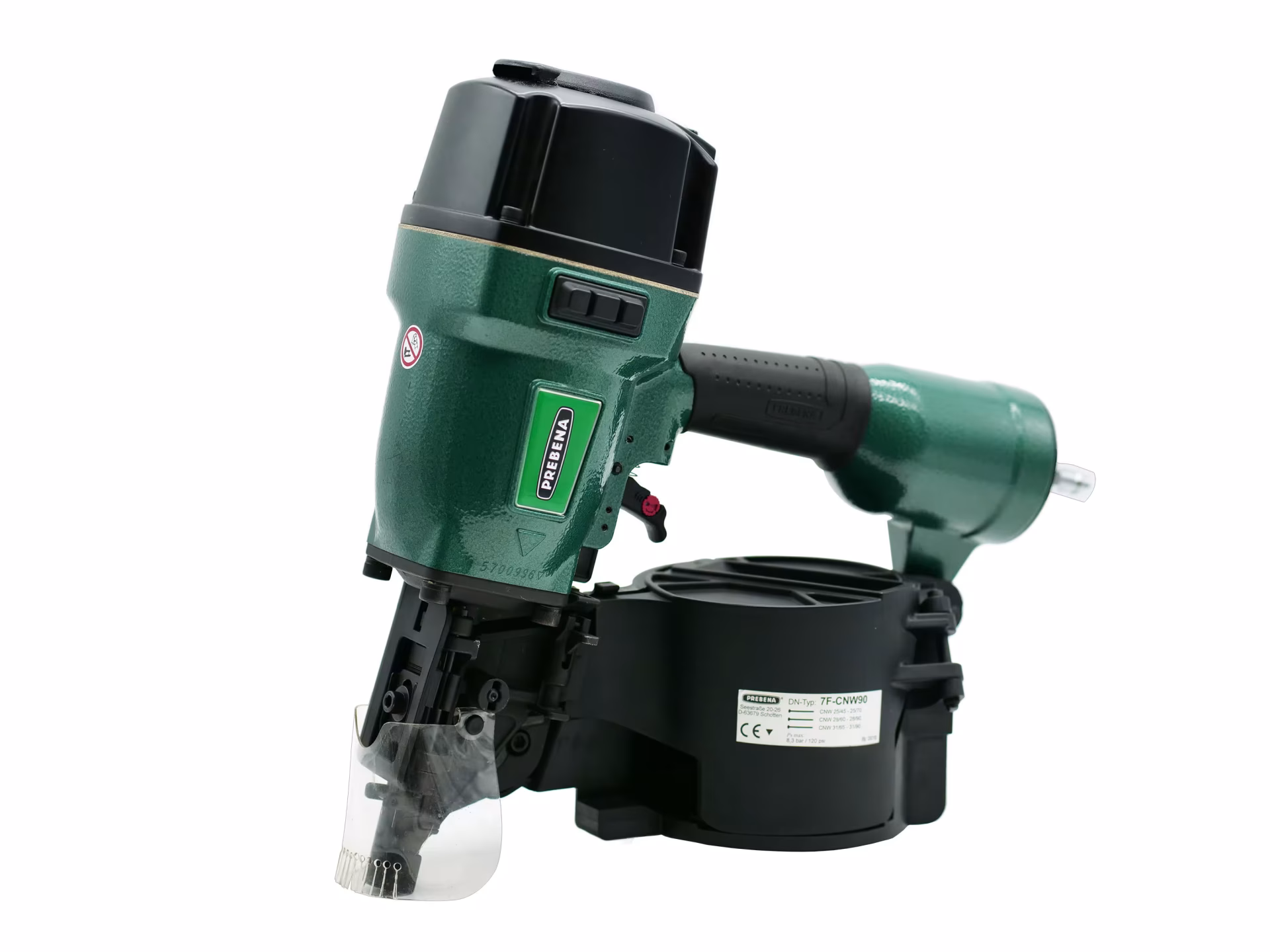 Extra afbeelding bij het artikel Persluchtrolspijkermachine 7F-CNW90 voor rolspijkers van 45-90 mm Extra afbeelding bij het artikel Persluchtrolspijkermachine 7F-CNW90 voor rolspijkers van 45-90 mm van compressoren en persluchtgereedschappen