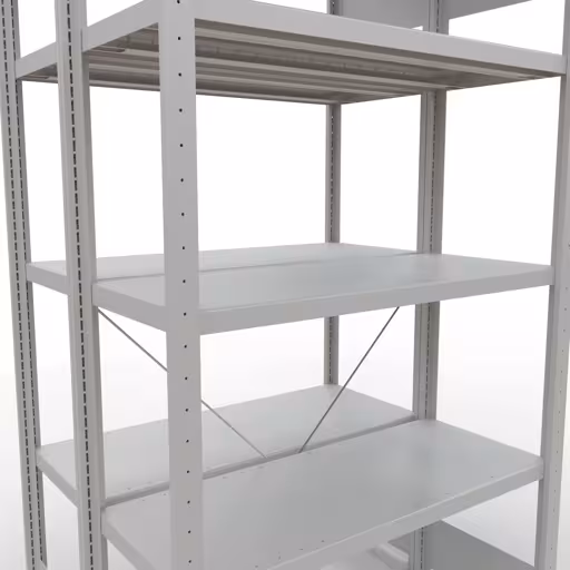 Basisplank, dubbele plank, stellingsysteem MULTIplus250, 2000 x 1000 x (2x400) mm (HxBxD), 2x5 planken, kruisschoor, RAL 7035 lichtgrijs met de GTIN 4004514292070 Basisplank, dubbele plank, plankplank, insteeksysteem MULTIplus250, 2000 x 1000 x (2x400) mm, 2x5 planken, kruisschoor, RAL 7035 lichtgrijs van Schulte Lagertechnik met het artikelnr. 32140-G