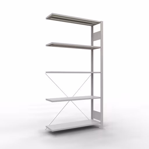 Aanbouwplank, hoekplank (veld C) 2000 x 1000 x 300, 5 planken, kruisschoor, RAL 7035 lichtgrijs van Schulte Lagertechnik Aanbouwplank, hoekplank (veld C) 2000 x 1000 x 300, 5 planken, kruisschoor, RAL 7035 lichtgrijs, hoekplanken, art.nr. 32635-ECK