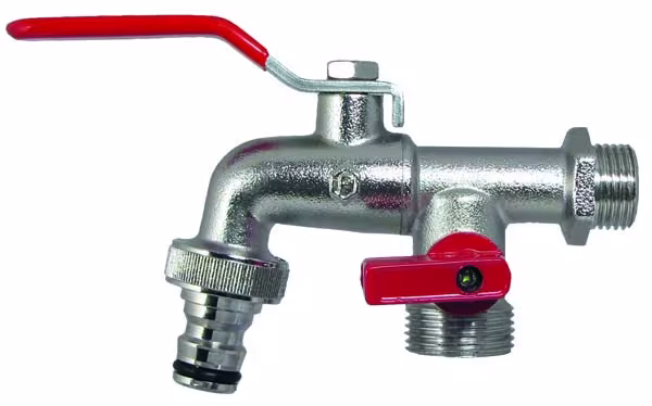 Dubbele kogelkraan 1/2 inch voor de wandaansluiting voor de toevoer van koud of warm water in huis en tuin zonder gebruik als drinkwater van het merk Puteus uit het assortiment buisleidingen