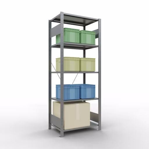 Extra afbeelding van het artikel Basisplank, legbord, insteeksysteem MULTIplus150, 2000 x 750 x 500 mm (HxBxD), 5 legborden, kruisschoor, verzinkt Extra afbeelding van het artikel Basisplank, legplank, insteeksysteem MULTIplus150, 2000 x 750 x 500 mm, 5 legborden, dwarsschoor, verzinkt vanaf basisplank