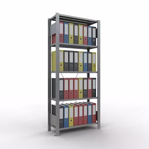 Productafbeelding nr. 10 van het artikel basisplank, kantoorplank, insteeksysteem MULTIplus85, 1800 x 750 x 300 mm, 5 planken, kruisschoor, verzinkt, zonder aanslaglijst Afbeelding nr. 10 van het artikel, kantoorreksysteem MULTIplus85, 1800 x 750 x 300 mm, 5 legborden, verzinkt, zonder aanslaglijst uit de productgroep kantoorrekken van Schulte Lagertechnik