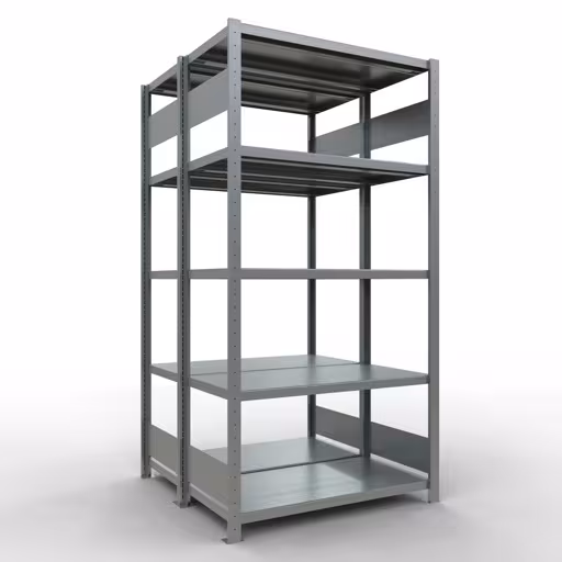 Basisplank, dubbele plank, stellingsysteem MULTIplus250, 2000 x 1000 x (2x500) mm (HxBxD), 2x5 planken, lengtestangen, gegalvaniseerd van Schulte Lagertechnik Basisplank, dubbele plank, legplank-insteeksysteem MULTIplus250, 2000 x 1000 x (2x500) mm (HxBxD), 2x5 legborden, lengtestangen, verzinkt, dubbele legborden, art.nr. 17950