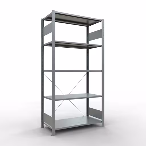 Basisplank, legplank, insteeksysteem MULTIplus150, 2000 x 1000 x 500 mm (HxBxD), 5 legborden, kruisschoor, verzinkt, basisplank, art.nr. 12750