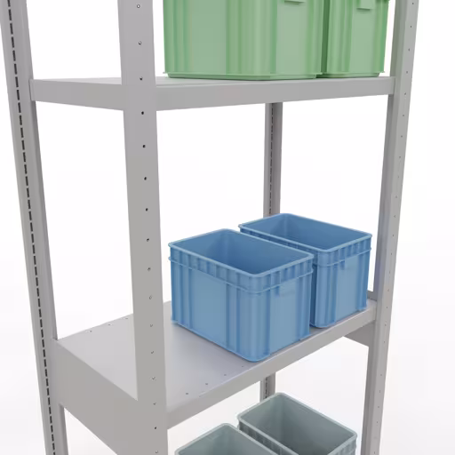 Basisplank, legbord, insteeksysteem MULTIplus250, 3000 x 750 x 400 mm, 7 legborden, lengtestangen, RAL 7035 lichtgrijs van Schulte Lagertechnik uit het assortiment insteeksysteem