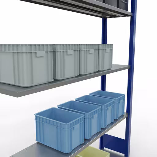 Aanbouwrekken, rekken, insteeksysteem MULTIplus150, 2000 x 1300 x 300 mm (HxBxD), 5 legborden, lengtestangen, RAL 5010 gentiaanblauw/verzinkt uit de categorie aanbouwrekken met GTIN 4004514279682 Aanbouwrekken, rekken, insteeksysteem MULTIplus150, 2000 x 1300 x 300 mm, 5 legborden, RAL 5010 gentiaanblauw/gegalvaniseerd van het merk Schulte Lagertechnik uit het assortiment insteeksysteem