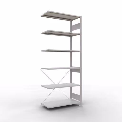 Aanbouwrekken, rekken, insteeksysteem MULTIplus150, 2500 x 1000 x 500 mm (HxBxD), 6 planken, kruisschoor, RAL 7035 lichtgrijs van Schulte Lagertechnik Aanbouwrekken, rekken, insteeksysteem MULTIplus150, 2500 x 1000 x 500 mm (HxBxD), 6 legborden, kruisschoor, RAL 7035 lichtgrijs, aanbouwplank, art.nr. 32656