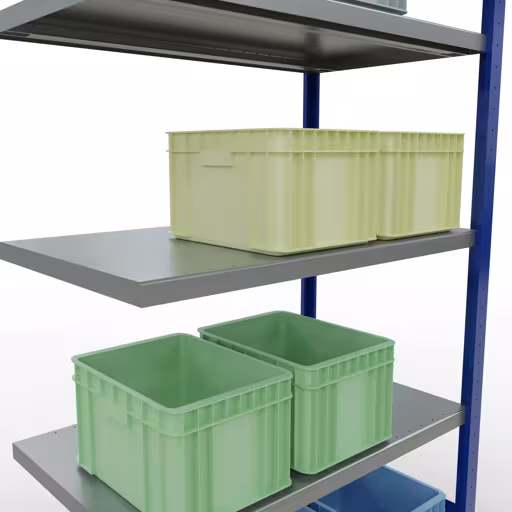 Productafbeelding nr. 14 van het artikel Aanbouwrekken, legbordstellingen, insteeksysteem MULTIplus330, 2000 x 1000 x 600 mm (HxBxD), 5 legborden, lengtestangen, RAL 5010 gentiaanblauw/verzinkt Afbeelding nr. 14 van het artikel aanbouwrekken, legbordstellingen, insteeksysteem MULTIplus330, 2000 x 1000 x 600 mm, 5 legborden, lengtestangen, RAL 5010 gentiaanblauw/verzinkt uit de productgroep insteeksysteem van Schulte Lagertechnik.