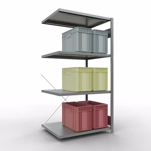 Figuur nr. 14 van het artikel aanbouwrekken, legbordstellingen, insteeksysteem MULTIplus330, 2000 x 1000 x 800 mm, 5 legborden, kruisschoor, verzinkt uit de productgroep insteeksysteem van Schulte Lagertechnik.