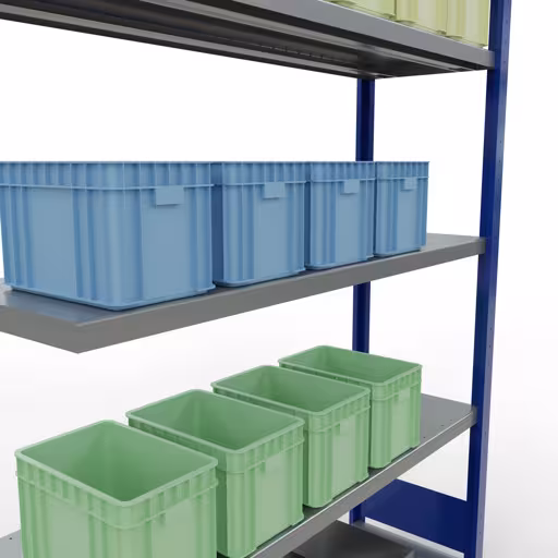 Afbeelding nr. 13 van het artikel aanbouwrekken, legbordstellingen, insteeksysteem MULTIplus250, 2000 x 1300 x 400 mm, 5 legborden, lengtestangen, RAL 5010 gentiaanblauw/verzinkt uit de productgroep insteeksysteem van Schulte Lagertechnik.
