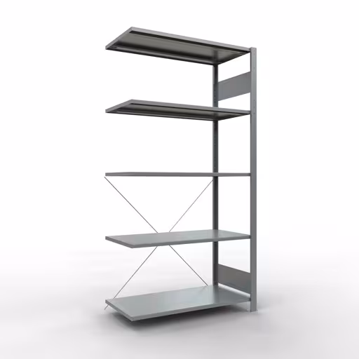 Figuur nr. 9 van het artikel aanbouwrekken, legbordstellingen, insteeksysteem MULTIplus85, 2000 x 1000 x 500 mm, 5 legborden, verzinkt uit de insteeksysteem productgroep van Schulte Lagertechnik.