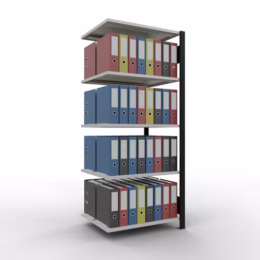 Productafbeelding nr. 11 van het artikel Aanbouwstelling, kantoorstelling, insteeksysteem MULTIplus150, 1800 x 750 x 600 mm, 5 legborden, lengtestangen, met middenaanslag, zwart/lichtgrijs Afbeelding nr. 11 van het artikel, kantoorrekken, insteeksysteem MULTIplus150, 1800 x 750 x 600 mm, 5 planken, met middenaanslag, zwart/lichtgrijs uit de productgroep kantoorrekken van Schulte Lagertechnik