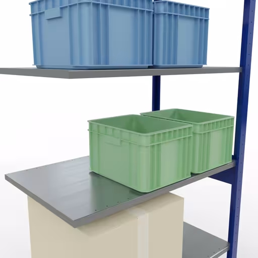 Aanbouwstelling, stellingkast MULTIplus150 insteeksysteem, 2500 x 1000 x 600 mm (HxBxD), 6 legborden, lengtestangen, RAL 5010 gentiaanblauw/verzinkt met de GTIN 4004514281135 Aanbouwrekken, legbordstellingen, insteeksysteem MULTIplus150, 2500 x 1000 x 600 mm, 6 legborden, RAL 5010 gentiaanblauw/verzinkt van Schulte Lagertechnik met artikelnr. 12766-LR-B