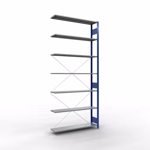 Andere weergave van het artikel Aanbouwplank, legbord-insteeksysteem MULTIplus150, 3000 x 1300 x 300 mm, 7 legborden, RAL 5010 gentiaanblauw/verzinkt uit de categorie insteeksysteem