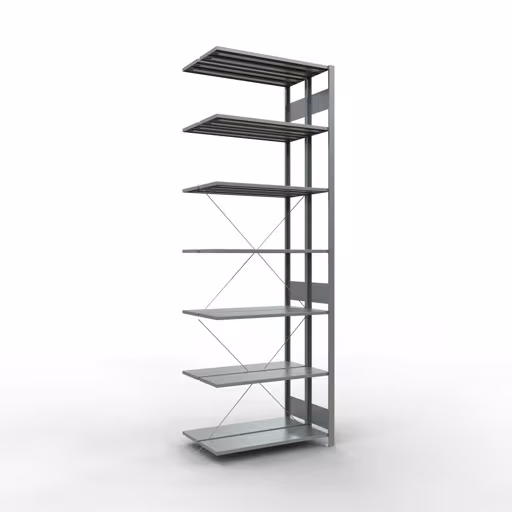 Figuur nr. 13 van het artikel aanbouwrekken, dubbele rekken, stellingrek insteeksysteem MULTIplus150, 3000 x 1000 x (2x600) mm, 2x7 planken, kruisschoor, verzinkt uit de stellingstelling productgroep van Schulte Lagertechnik.