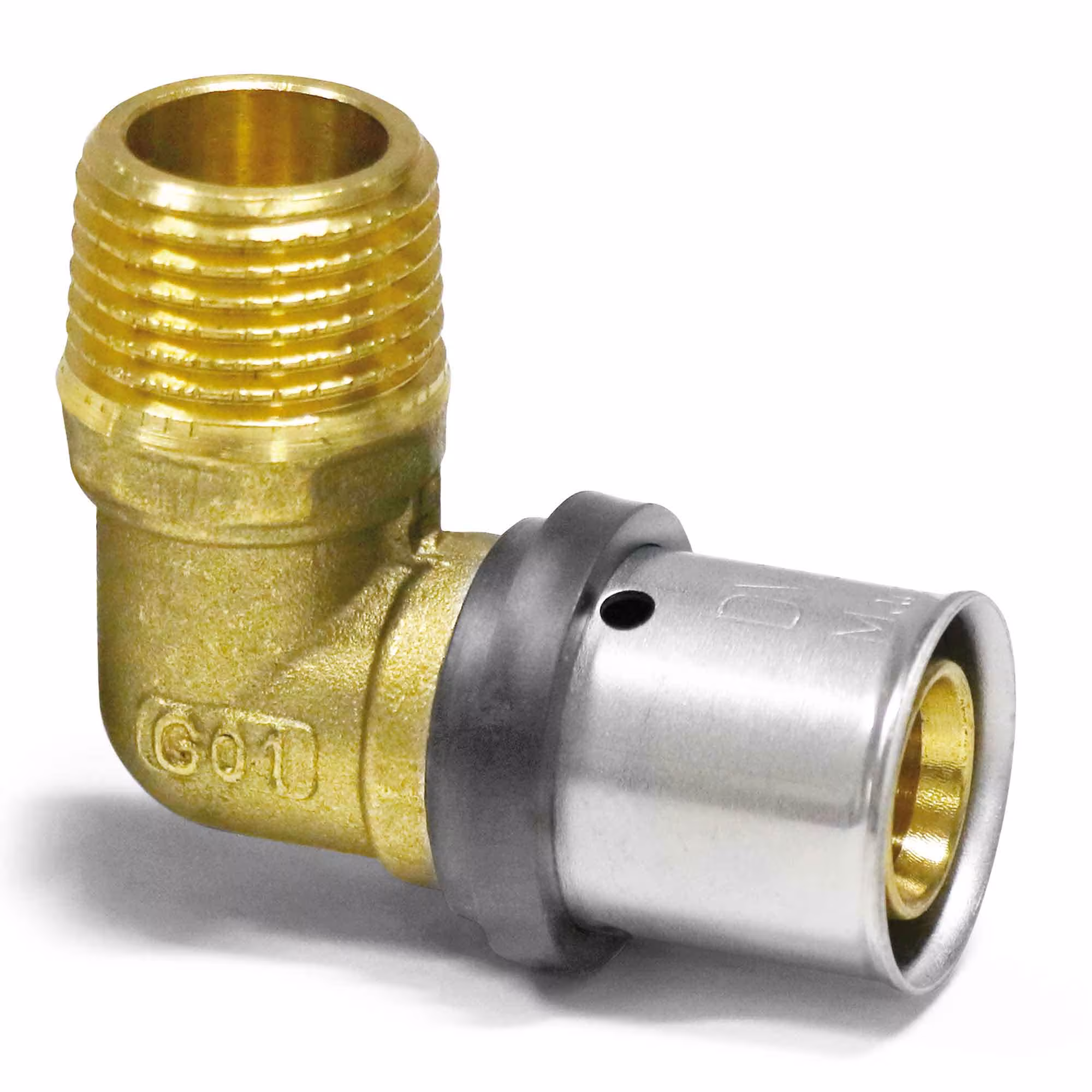 Pipetec persovergangshoek van aluminium composietbuis 16 x 2 mm naar 1/2" buitendraad van Pipetec Persovergangshoek met buitendraad, persfittingen, artikelnr. PFWA1604