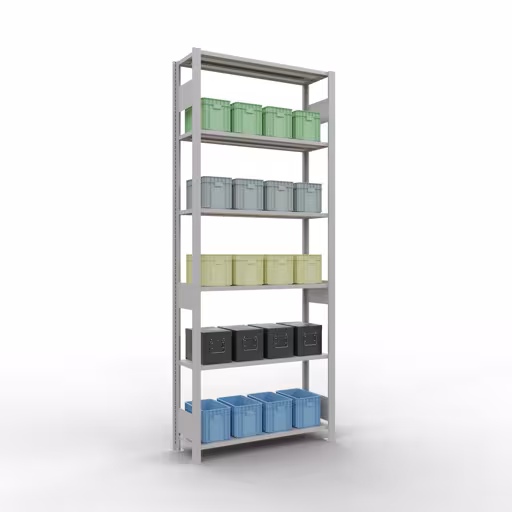 Productafbeelding nr. 15 van het artikel basisplank, legbord, insteeksysteem MULTIplus85, 2500 x 1000 x 300 mm (HxBxD), 6 legborden, lengtestangen, RAL 7035 lichtgrijs Figuur nr. 15 van het artikel basisrek, legbord-insteeksysteem MULTIplus85, 2500 x 1000 x 300 mm, 6 legborden, RAL 7035 lichtgrijs uit de productgroep insteeksysteem van het merk Schulte Lagertechnik.