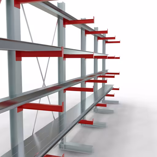 Productafbeelding nr. 12 van artikel K 3000 compleet legbord, eenzijdig, 2500 x 6500 x 500 mm, RAL 7001 / RAL 3000, 5 opslagniveaus Afbeelding nr. 12 van het artikel K 3000 complete stelling, eenzijdig, 2500 x 6500 x 500 mm, RAL 7001 / RAL 3000, 5 opslagniveaus uit de productgroep draagarmstellingen van Schulte Lagertechnik