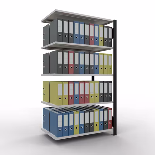 Figuur nr. 13 van het artikel, kantoorrekken, insteeksysteem MULTIplus150, 1800 x 1000 x 600 mm, 5 planken, met middenaanslag, zwart/lichtgrijs uit de productgroep kantoorrekken van Schulte Lagertechnik.