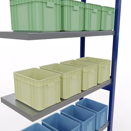 Extra afbeelding van het artikel Aanbouwplank, stellingkast MULTIplus250 insteeksysteem, 2500 x 1000 x 400 mm, 6 legborden, RAL 5010 gentiaanblauw/verzinkt vanaf aanbouwplank