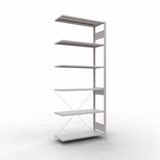 Figuur nr. 15 van het artikel aanbouwrekken, legbordstellingen, insteeksysteem MULTIplus150, 2500 x 1000 x 400 mm, 6 legborden, kruisschoor, RAL 7035 lichtgrijs uit de insteeksysteem productgroep van Schulte Lagertechnik.