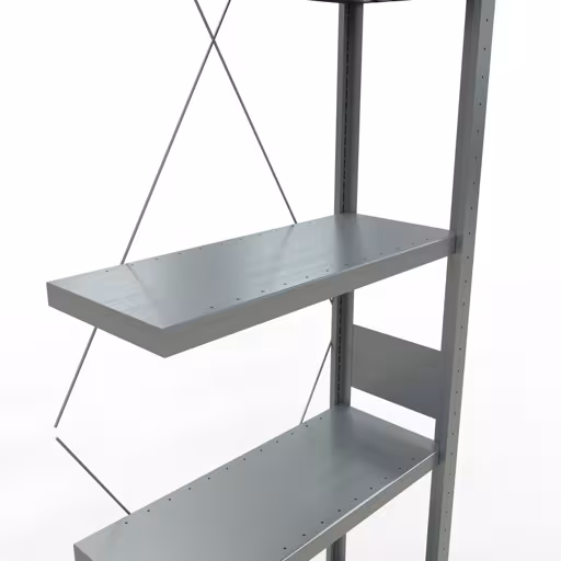 Andere weergave van het artikel Aanbouwrekken, legbord, insteeksysteem MULTIplus250, 3000 x 750 x 300 mm, 7 legborden, kruisschoor, verzinkt uit de categorie insteeksysteem