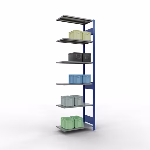 Extra afbeelding van het artikel Aanbouwrekken, legbordstellingen, insteeksysteem MULTIplus150, 2500 x 750 x 400 mm, 6 legborden, lengtestangen, RAL 5010 gentiaanblauw/verzinkt/verzinkt Extra afbeelding van het artikel Aanbouwplank, stellingkast MULTIplus150 insteeksysteem, 2500 x 750 x 400 mm, 6 legborden, lengtebalk, RAL 5010 gentiaanblauw/verzinkt/verzinkt vanaf opzetplank