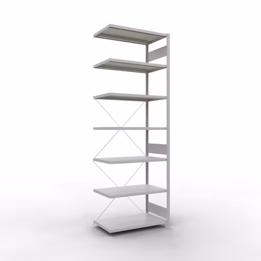 Aanbouwrekken, rekken, insteeksysteem MULTIplus250, 3000 x 1000 x 600 mm (HxBxD), 7 planken, kruisschoor, RAL 7035 lichtgrijs van Schulte Lagertechnik Aanbouwrekken, legbordstellingen, insteeksysteem MULTIplus250, 3000 x 1000 x 600 mm (HxBxD), 7 legborden, kruisschoor, RAL 7035 lichtgrijs, aanbouwplank, art.nr. 32867