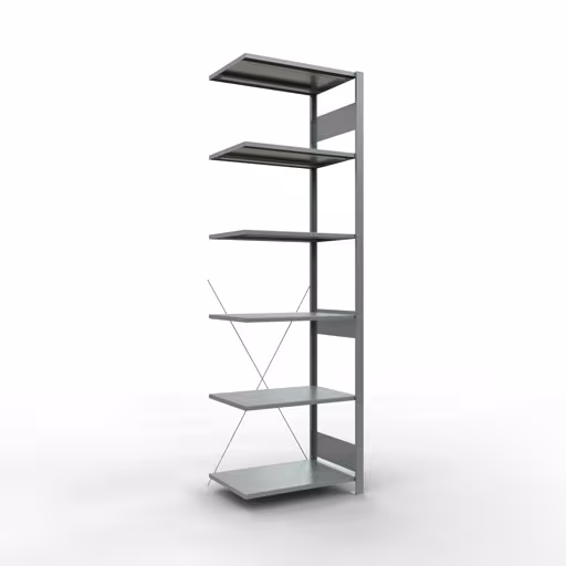 Aanbouwplank, legbord, insteeksysteem MULTIplus150, 2500 x 750 x 500 mm, 6 legborden, kruisschoor, verzinkt van Schulte Lagertechnik met het artikelnr. 12756-75