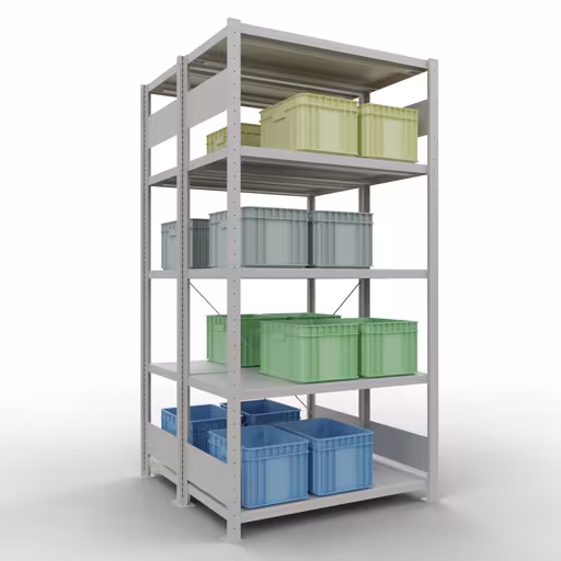 Extra afbeelding van het artikel Basisplank, dubbele plank, legplank-insteeksysteem MULTIplus250, 2000 x 1000 x (2x500) mm, 2x5 legborden, kruisschoor, RAL 7035 lichtgrijs van dubbele legborden