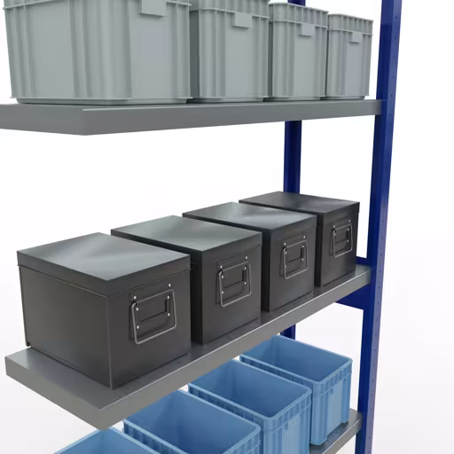 Aanbouwrekken, rekken, insteeksysteem MULTIplus330, 2500 x 1000 x 300 mm, 6 legborden, lengtestangen, RAL 5010 gentiaanblauw/verzinkt van Schulte Lagertechnik uit de categorie insteeksystemen