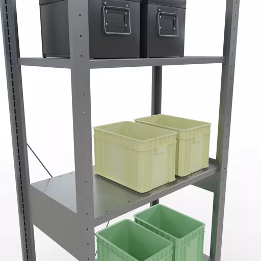 Andere weergave van het artikel Basisplank, legbord, insteeksysteem MULTIplus150, 2500 x 750 x 400 mm (HxBxD), 6 legborden, kruisschoor, verzinkt Andere weergave van het artikel basisplank, legbord, insteeksysteem MULTIplus150, 2500 x 750 x 400 mm, 6 legborden, kruisschoor, verzinkt uit de categorie insteeksysteem