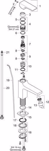 Technische Zeichnung 4073156 Hansgrohe METROPOL 110 ééngreeps wastafelmengkraan, nominale maat 15 chroom